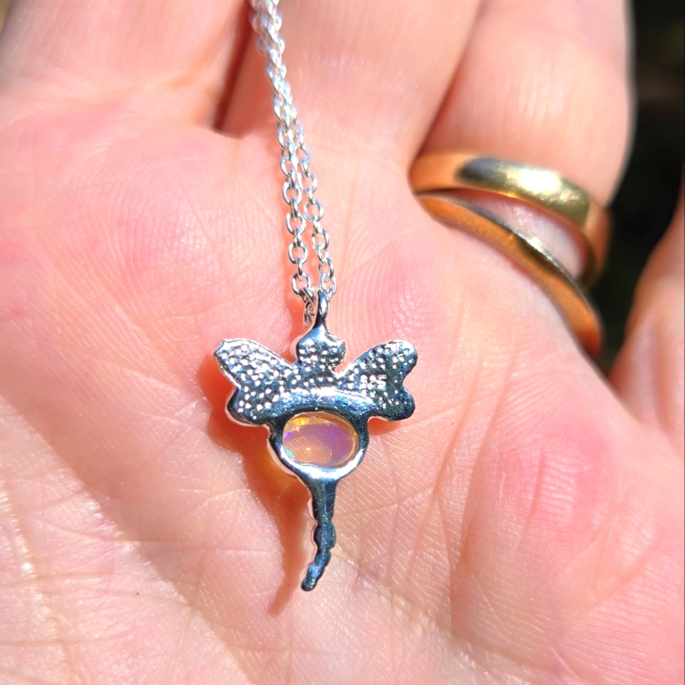 Opal 2k Natural Silver & Gold Dragonfly Necklace 18" - Picture 9 of 9